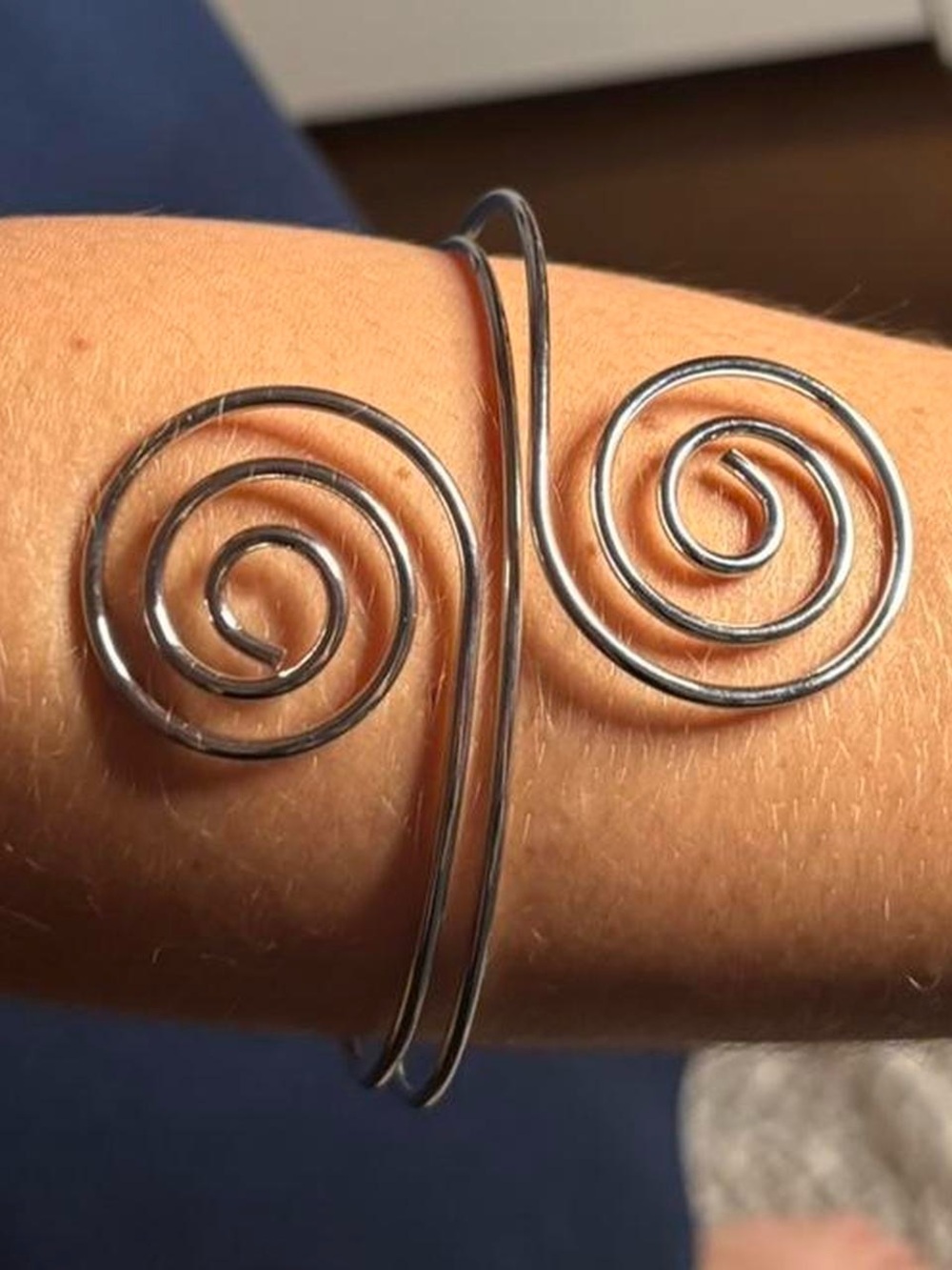 Handcrafted Spiral Silver-Color Wire Cuff Bracelet - Women